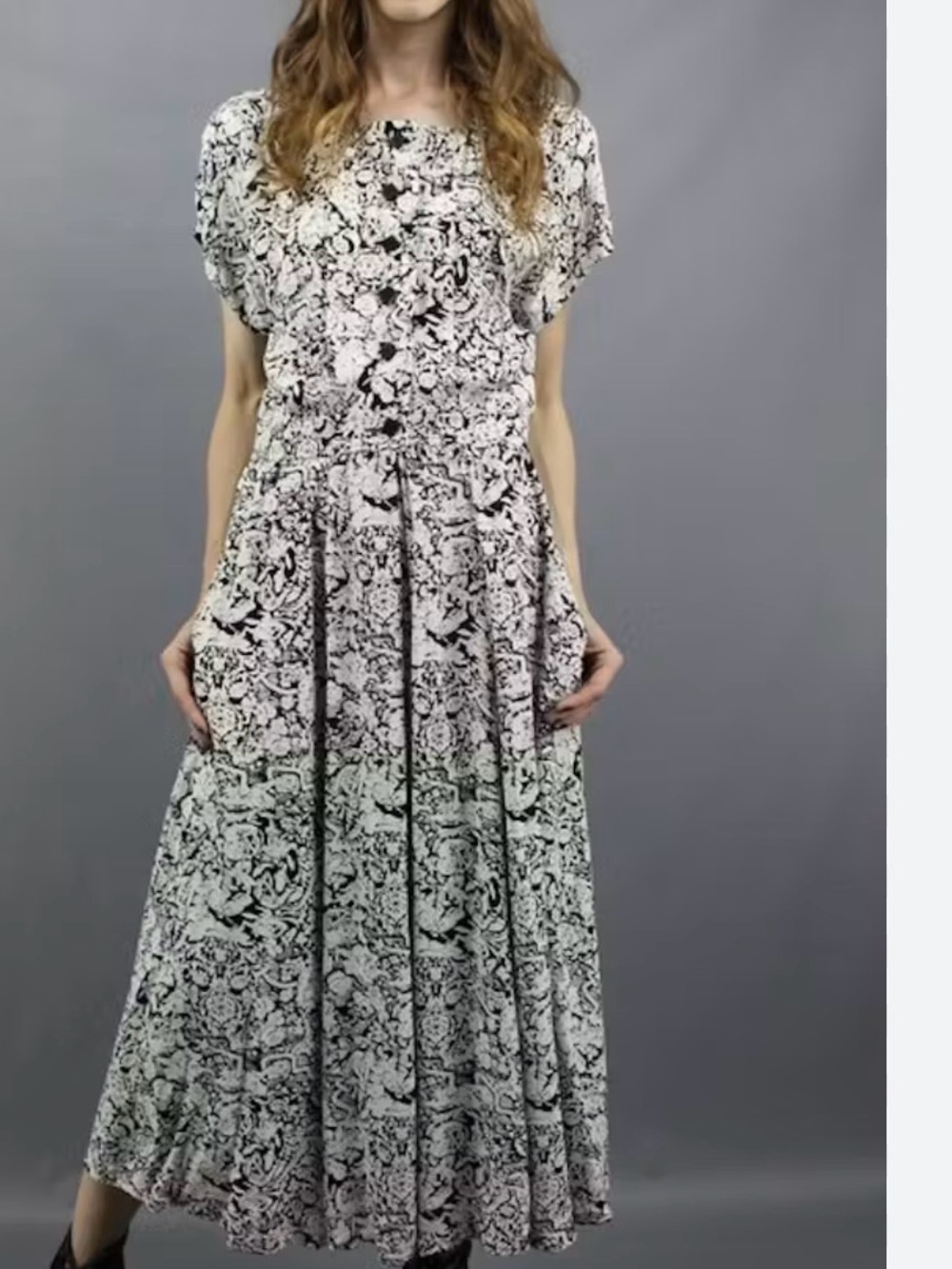 Vintage Liz Claiborne Black and White Floral Maxi Dress EUC